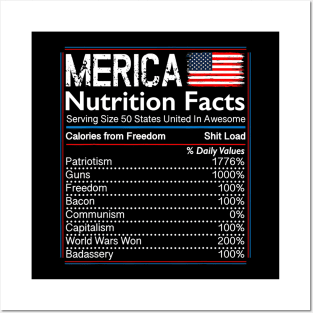 4th of July Proud American Shirt Merica Nutrition Facts Posters and Art